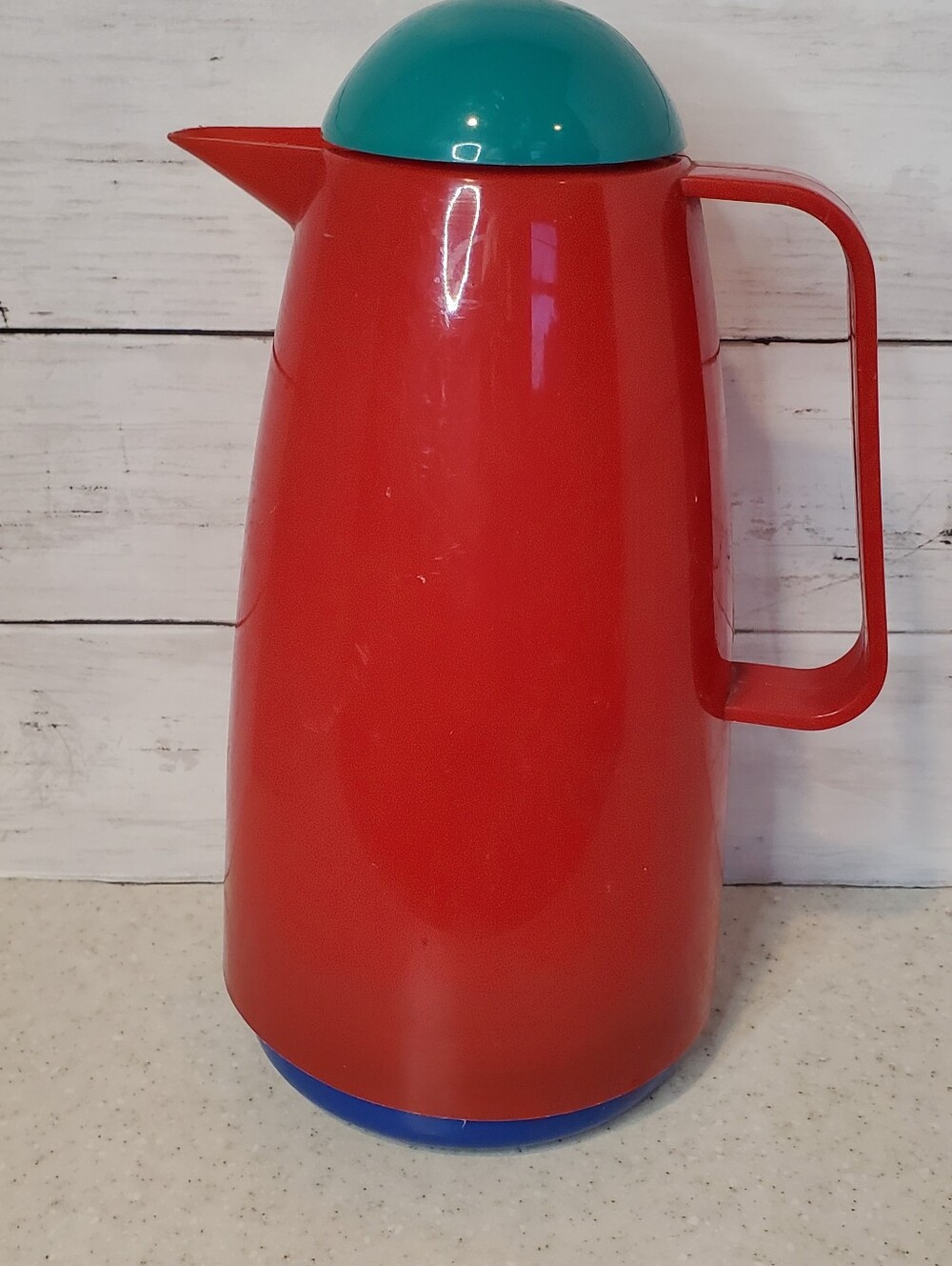 Vintage Post Modern Thermos Coffee Carafe Red Blue Green 1980s 1990s Retro
